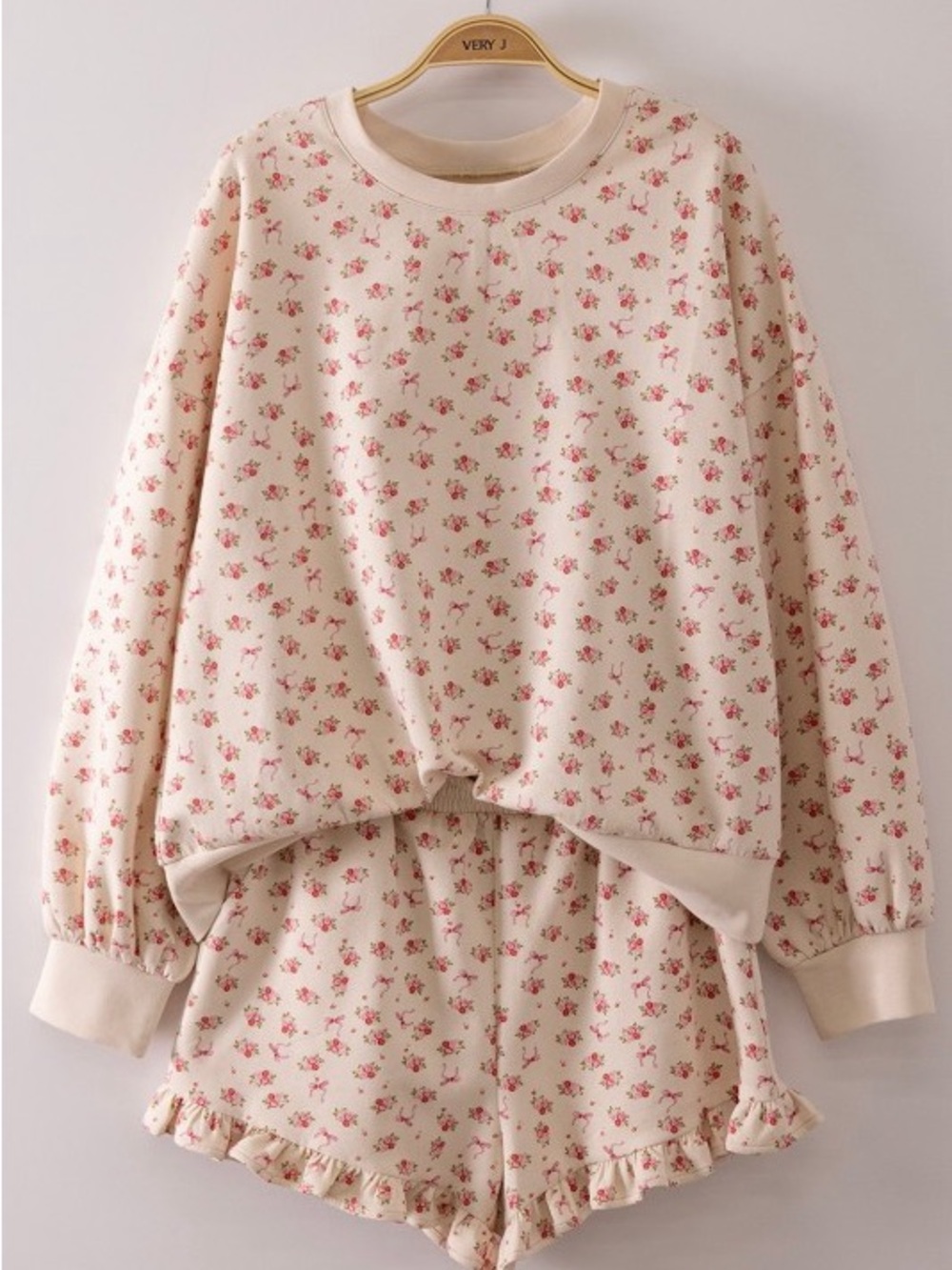 Floral Printed Knit Comfy Top & Shorts Set